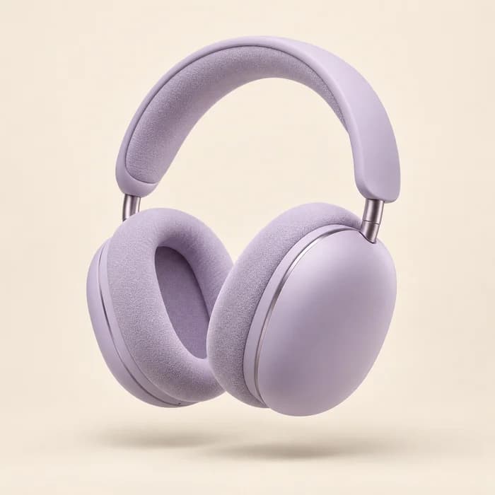 Headphone lavanda em uma vitrine ilustrativa